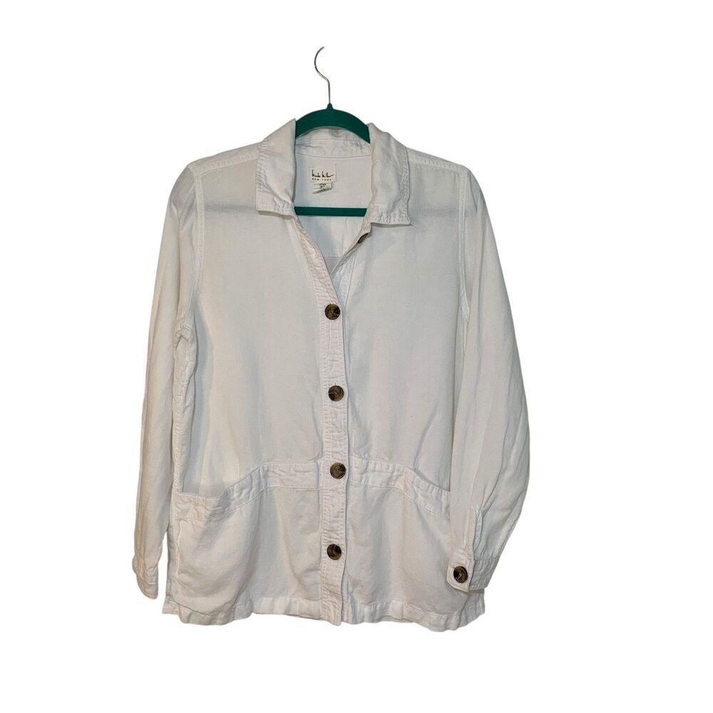Nicole Miller Womens White Linen Blend Blazer Jacket M Vacation Beach Resort